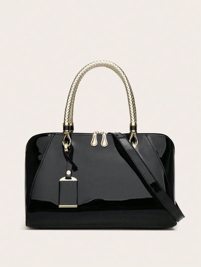 Chic and Versatile Patent Leather Boston Bag: Perfect for Work or Play!