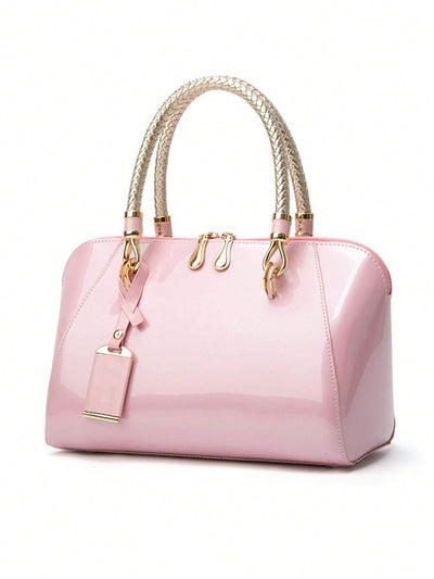 Chic and Versatile Patent Leather Boston Bag: Perfect for Work or Play!