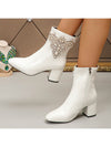 Sleek and Chic: Women's Chunky Heel Glossy Leather Short Boots with Slim Zipper