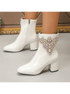 Sleek and Chic: Women's Chunky Heel Glossy Leather Short Boots with Slim Zipper