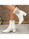 Sleek and Chic: Women's Chunky Heel Glossy Leather Short Boots with Slim Zipper