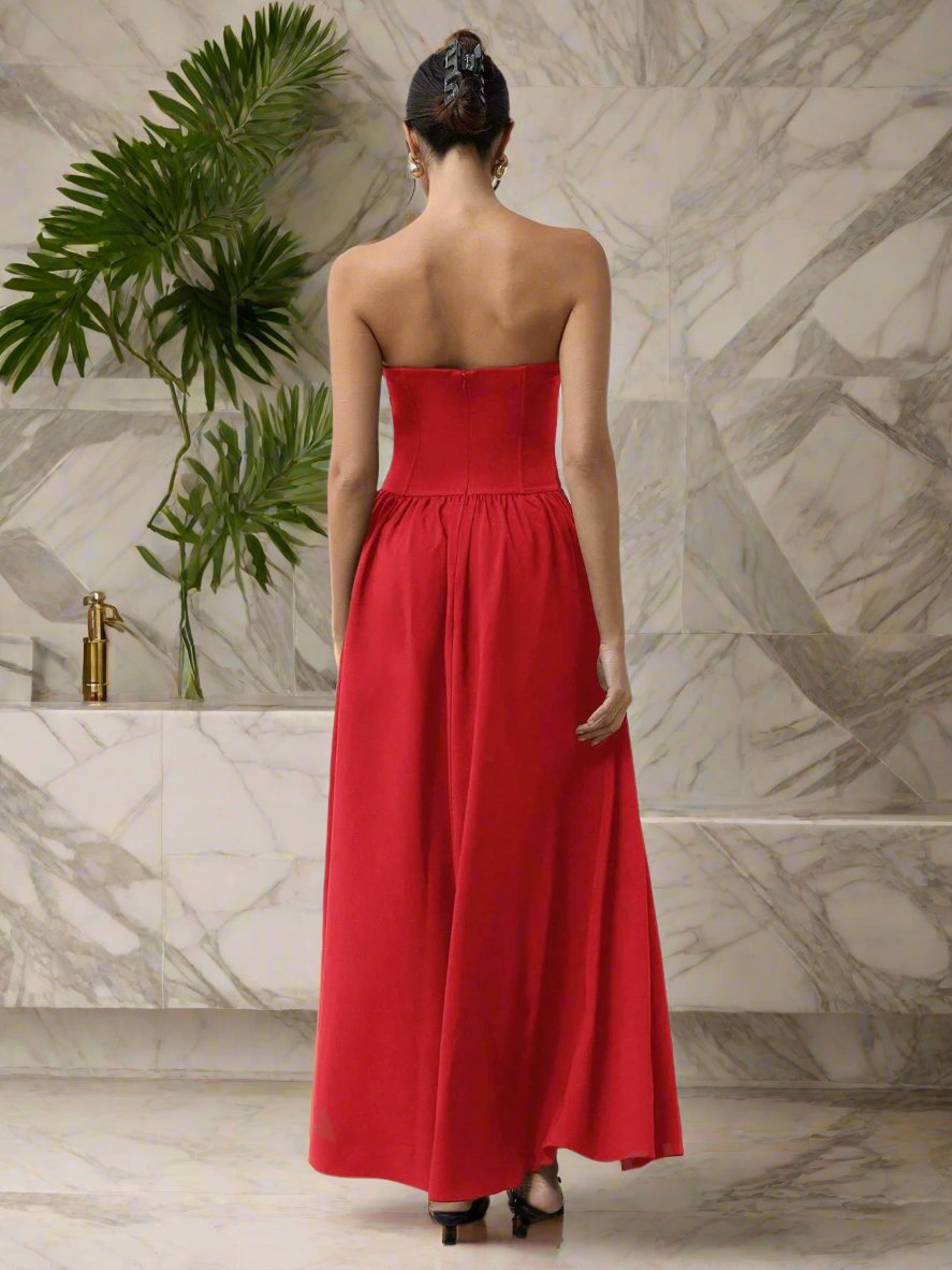 This Elegant Bustier Corset Maxi Dress is the perfect formal ensemble for any spring or summer occasion. With its elegant bustier corset design and flowing maxi length, it exudes sophistication and style. Its light and airy fabric provides comfort while also ensuring a flawless fit. Elevate your wardrobe with this must-have dress for any special event.
