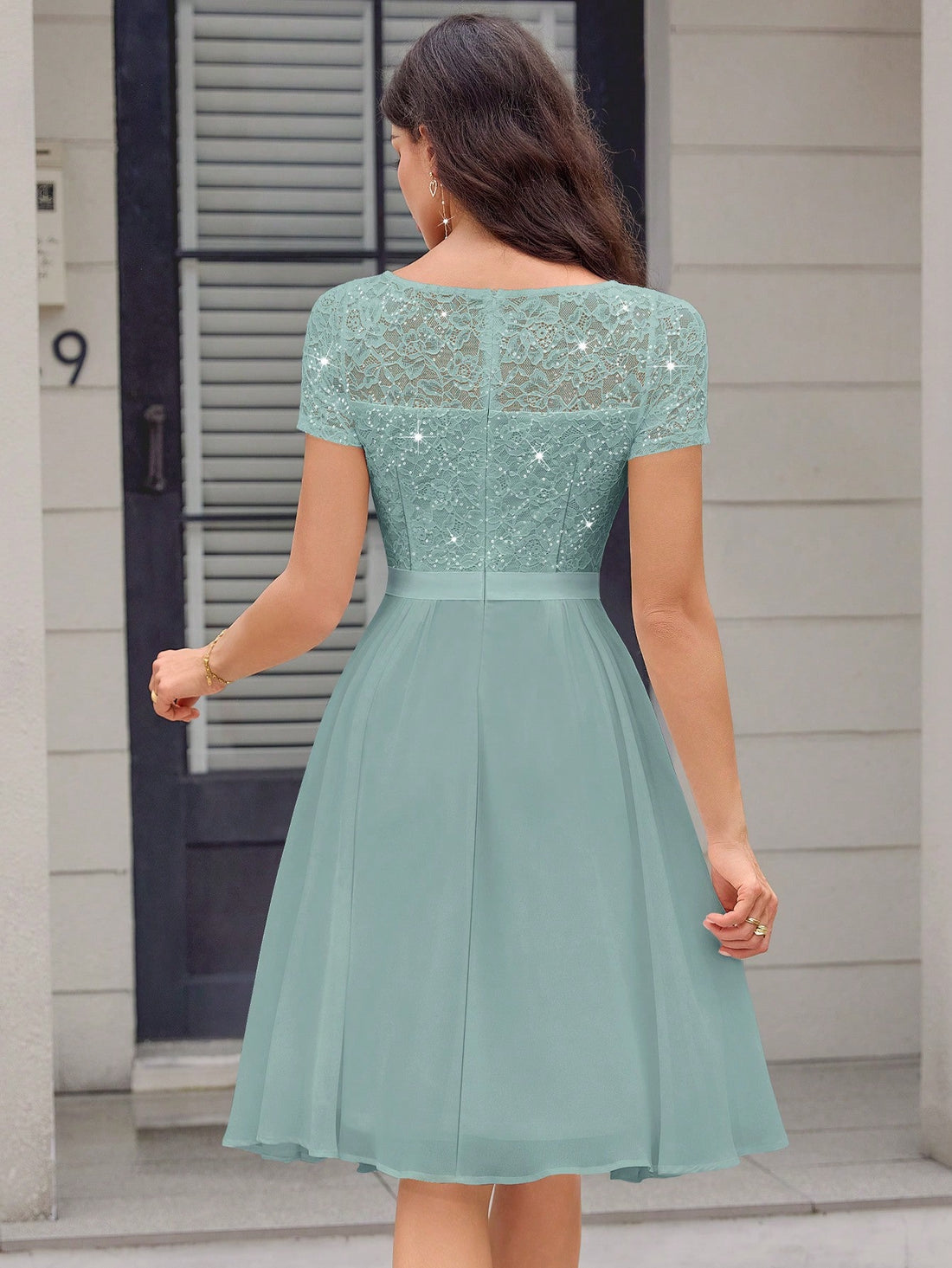 Elevate your style with our Glamorous Lace and Sequin Cocktail Party Dress! The intricate lace and sparkling sequins add a touch of elegance while the ruffle trim adds a fun and flirty element. Perfect for any cocktail party, this dress will make you the center of attention.