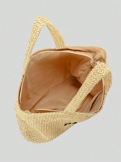 Beach Babe Essential: Oversized Straw Tote with Big Letter Weave - Perfect for Summer Getaways