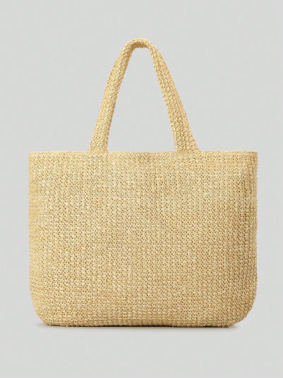 Beach Babe Essential: Oversized Straw Tote with Big Letter Weave - Perfect for Summer Getaways