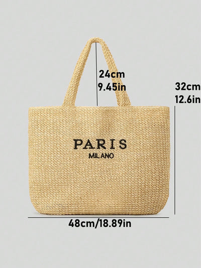 Beach Babe Essential: Oversized Straw Tote with Big Letter Weave - Perfect for Summer Getaways