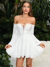 Ethereal Elegance: Lace-Spliced Off-Shoulder Dress with Lantern Sleeves