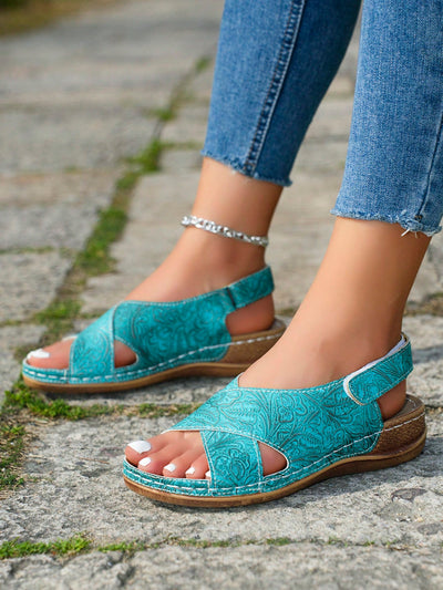 Vintage Distressed Plus Size Wedge Sandals: European & American Casual Style