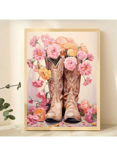 Boho Chic Floral Cowgirl Canvas Art Print: Modern Western Poster for Home Decor