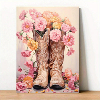 Boho Chic Floral Cowgirl Canvas Art Print: Modern Western Poster for Home Decor