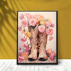 Boho Chic Floral Cowgirl Canvas Art Print: Modern Western Poster for Home Decor