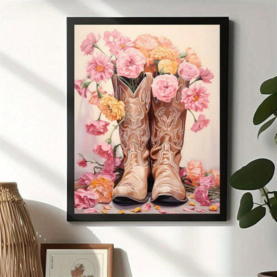 Boho Chic Floral Cowgirl Canvas Art Print: Modern Western Poster for Home Decor