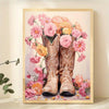 Boho Chic Floral Cowgirl Canvas Art Print: Modern Western Poster for Home Decor