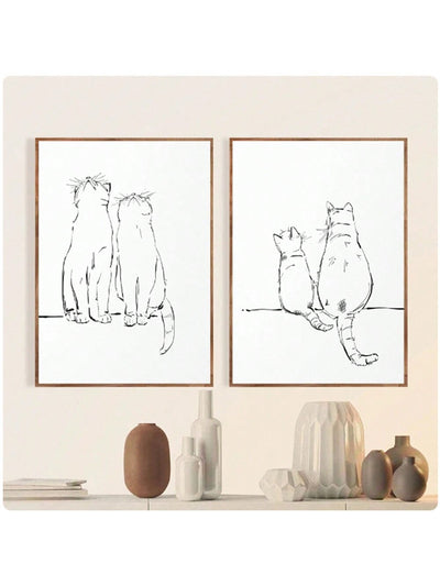 Elevate your modern living room with this whimsical cat canvas art set. These high-quality prints will add a touch of personality and playfulness to your space. Made with durable canvas material, these unique pieces will brighten up any room. Perfect for cat lovers and modern art enthusiasts alike.