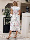 Floral Elegance: Stand Collar Lace Cap Sleeve Long Dress