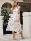 Floral Elegance: Stand Collar Lace Cap Sleeve Long Dress