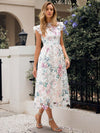 Floral Elegance: Stand Collar Lace Cap Sleeve Long Dress