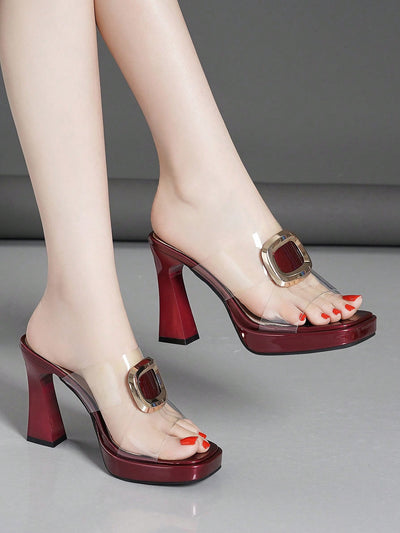 Stylish Summer High Heel Sandals: Waterproof Platform with Metal Decoration