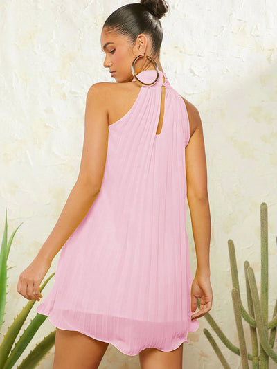 Elegant Haute Neck Tie Pleated Dress - Perfect for Any Occasion