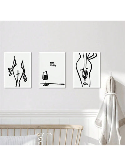 Abstract Girl Line Canvas Alcohol Poster Set for Home Wall Art Decor