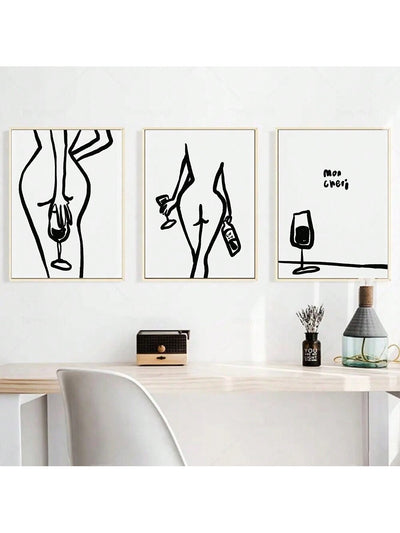 Abstract Girl Line Canvas Alcohol Poster Set for Home Wall Art Decor