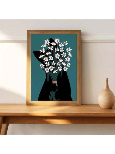 Mystical Black Cat and Chrysanthemum Wall Art: Perfect Decoration for Any Room