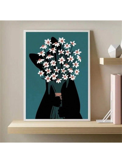 Mystical Black Cat and Chrysanthemum Wall Art: Perfect Decoration for Any Room