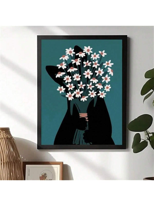 Mystical Black Cat and Chrysanthemum Wall Art: Perfect Decoration for Any Room