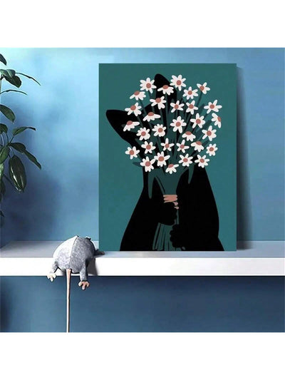 Mystical Black Cat and Chrysanthemum Wall Art: Perfect Decoration for Any Room