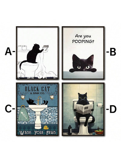 Whimsical Black Cat Canvas Poster: Adding a Playful Touch to Your Home Decor