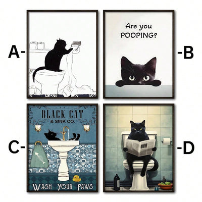 Whimsical Black Cat Canvas Poster: Adding a Playful Touch to Your Home Decor