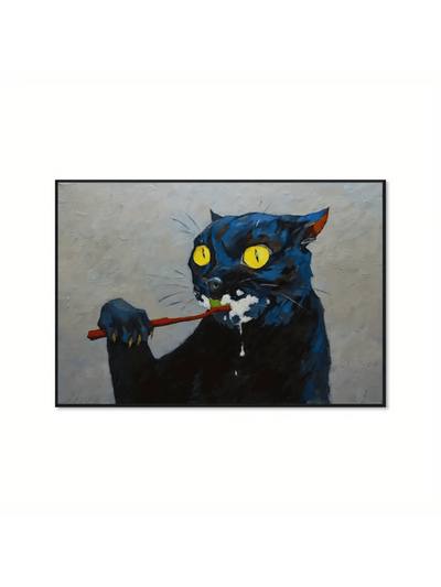 Whimsical Black Cat Canvas Poster: Humorous Wall Art for Cat Lovers