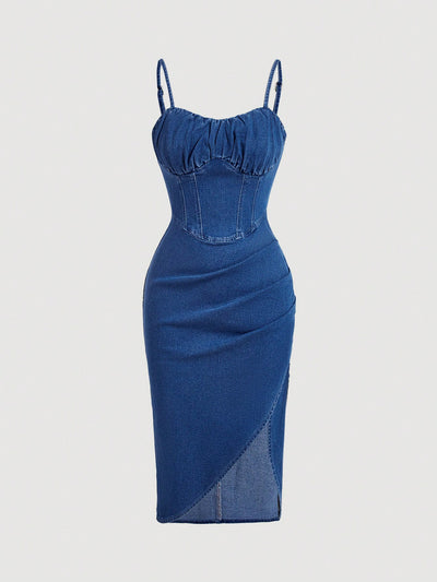 Effortlessly Chic: Women’s Summer Washed Denim Split Wrap Dress