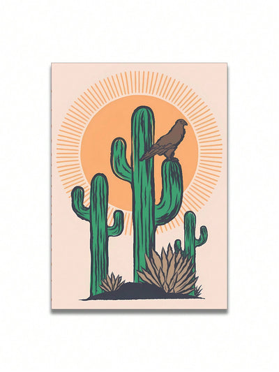 Boho Desert Vibes: Frameless Canvas Print - Cactus & Vulture Sunrise/Sunset Wall Art