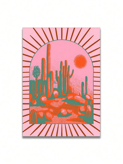 Boho Desert Vibes: Frameless Canvas Print - Cactus & Vulture Sunrise/Sunset Wall Art