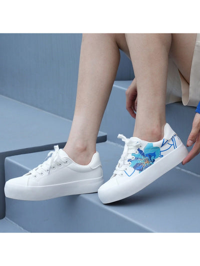 Spring into Style with White Floral Lace-Up Walking Shoes