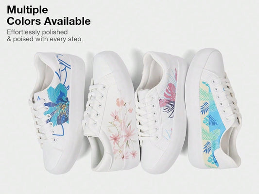 Spring into Style with White Floral Lace-Up Walking Shoes