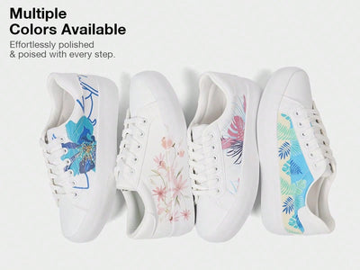 Spring into Style with White Floral Lace-Up Walking Shoes