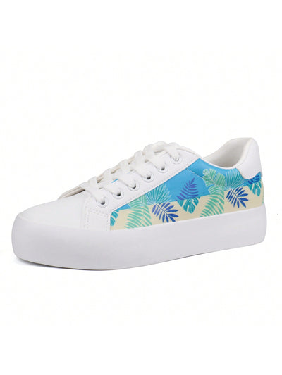 Spring into Style with White Floral Lace-Up Walking Shoes