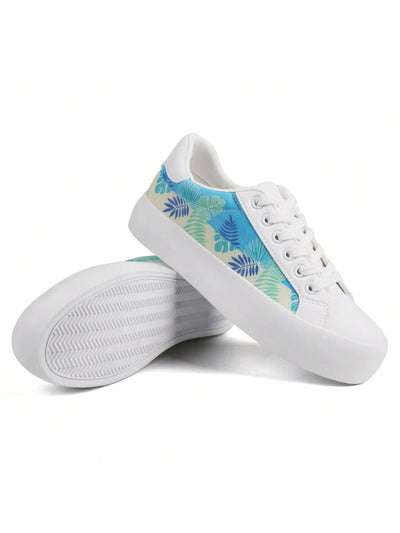 Spring into Style with White Floral Lace-Up Walking Shoes