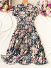 Floral Fantasy: Flower Printed Mini Vacation Dress with Cinched Waist