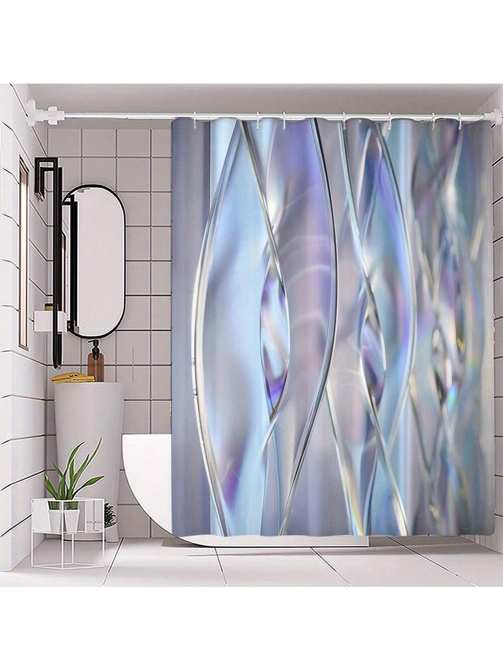This 4-piece shower curtain set combines both style and function. The irregular stripes add a modern touch, while the digital 3D-printed design ensures a waterproof finish. Upgrade your bathroom with this stylish and practical set.