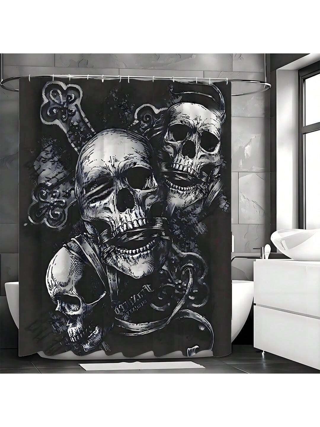 Elevate your home decor with our Gothic Skull Day of the Dead Shower Curtain. Featuring a vibrant design, this unique curtain will add a touch of edginess to your bathroom. Made with high-quality materials, it is not only stylish but also durable. Upgrade your shower experience today.