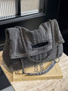 Chic Canvas Shoulder Bag with Chain Handle - Elegant Solid Color Design for Women