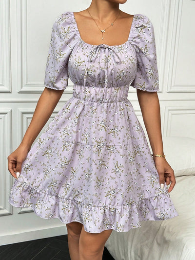 Floral Square Neck Sleeve Dress: Embrace Spring with Style