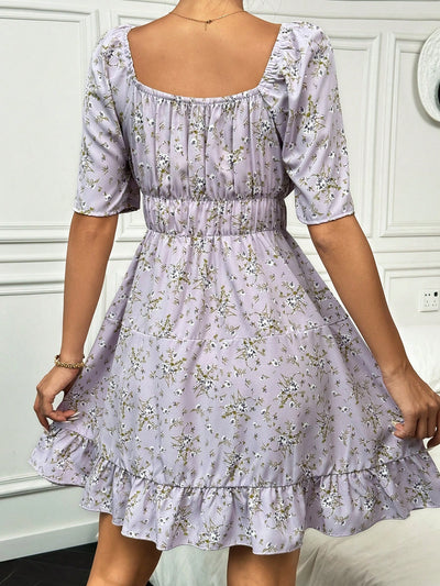 Floral Square Neck Sleeve Dress: Embrace Spring with Style