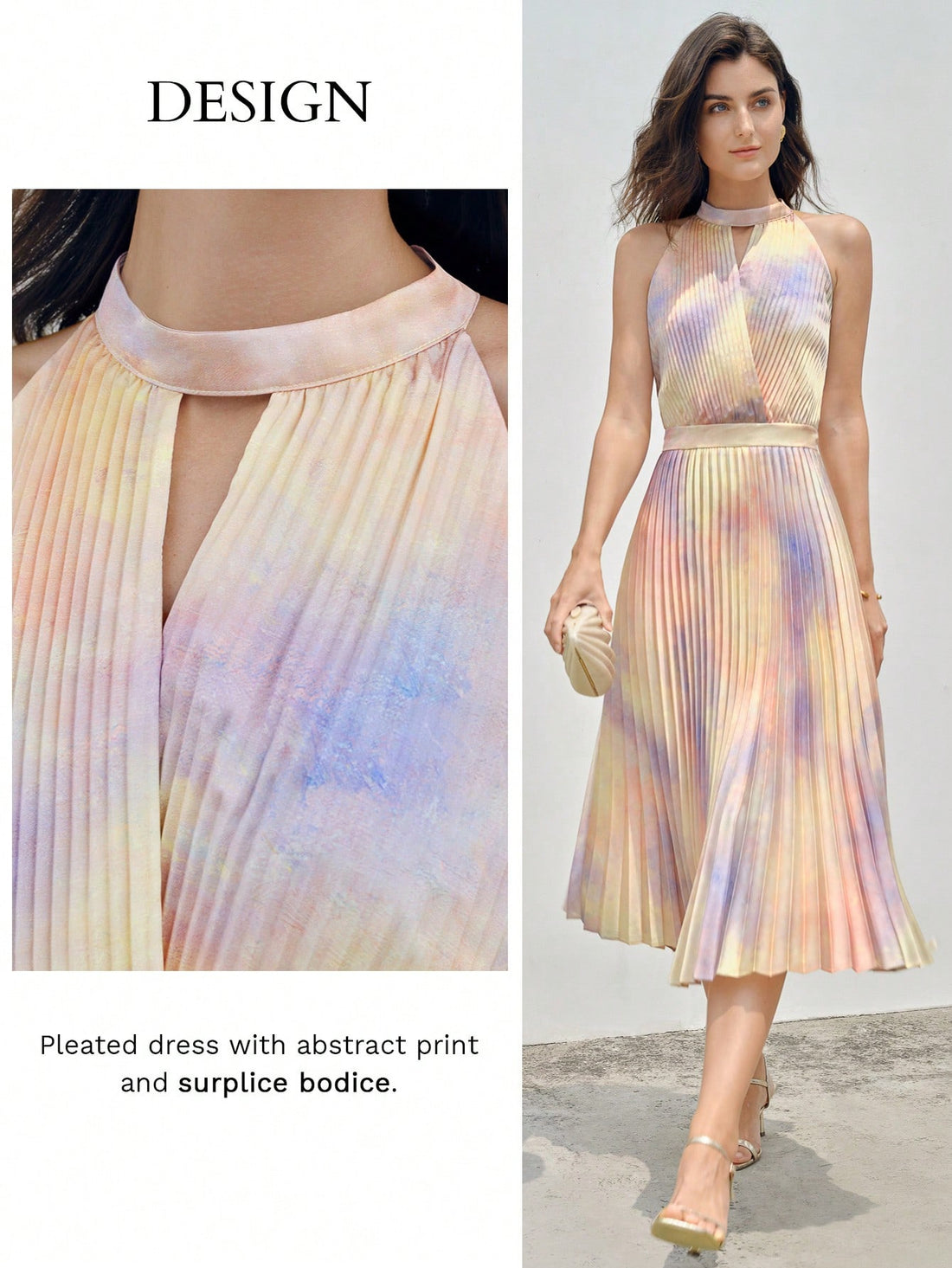 This must-have summer dress features a stunning tie-dye design and keyhole neckline, making it a perfect addition to your wardrobe. The pleated details add an extra touch of style and versatility. Elevate your summer look with this eye-catching and comfortable dress.