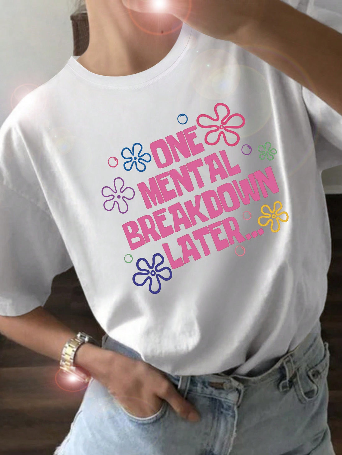 Elevate your summer wardrobe with our Chic & Casual t-shirt. Featuring a stylish floral and slogan print, this tee effortlessly combines fashion and comfort. Perfect for any casual occasion, it's the ideal choice for a laid-back yet chic summer look.