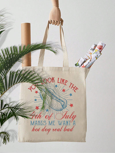 4th of July Hot Dog Pattern Tote Bag - Summer Beach Holiday Essential