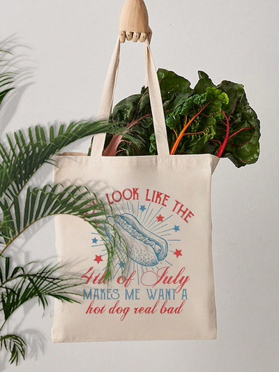 4th of July Hot Dog Pattern Tote Bag - Summer Beach Holiday Essential